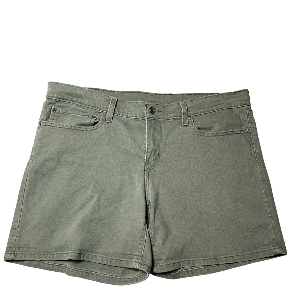 Levi Strauss Womens Size 33 Olive Green Denim Shorts Mid Rise Stretch 5 Inseam